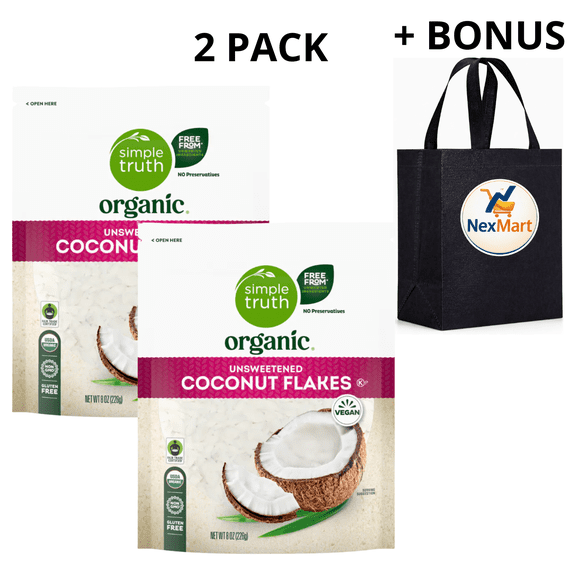 Simple Truth Organic Unsweetened Coconut Flakes Vegan Gluten Free 8 oz, 2 Pack