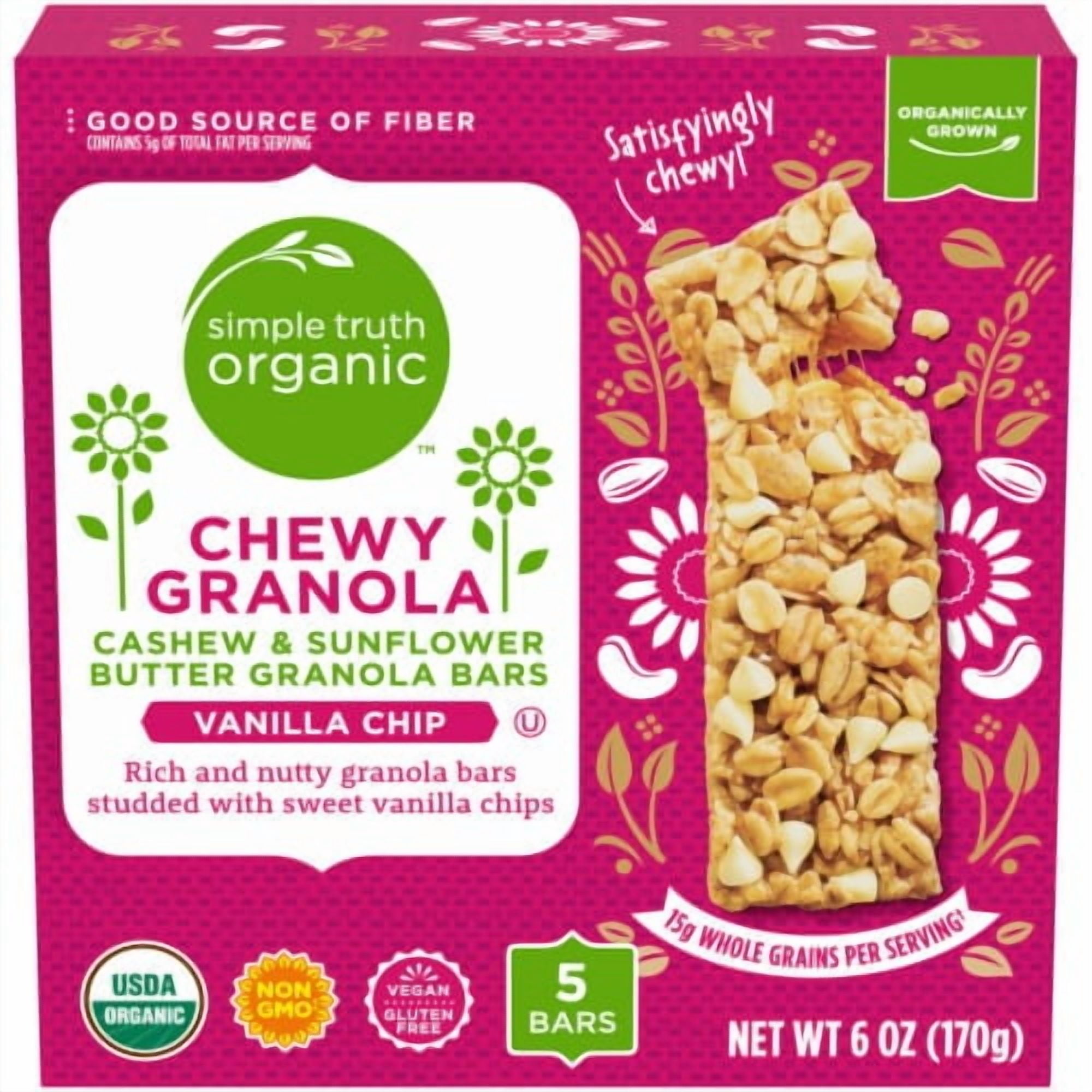 Simple Truth Organic Vanilla Chip Cashew & Sunflower Butter Chewy Granola Bars - 6 oz - 5 ct