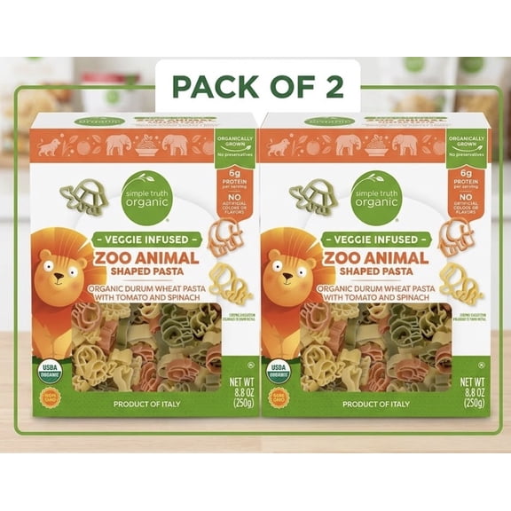 Simple Truth Organic Veggie Infused Zoo Animal Shaped Pasta, 8.8 oz (Pack of 2)