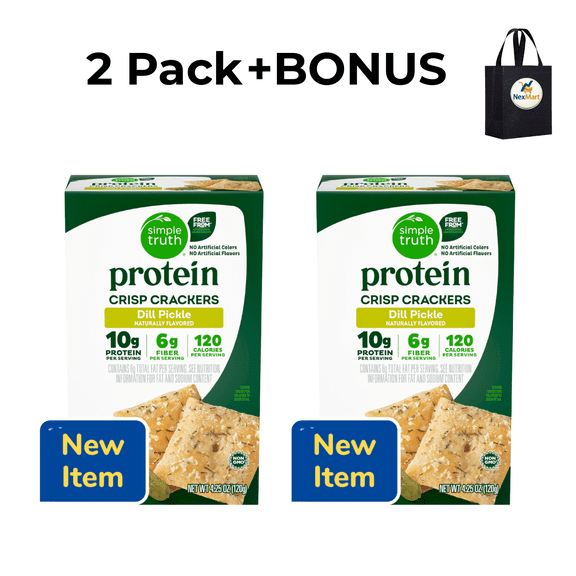 Simple Truth Protein Crisp Crackers Dill Pickle 4.25 oz , 2 Pack + Bonus