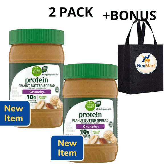 Simple Truth Protein Peanut Butter Spread Crunchy Gluten Free No Hydrogenated Oils 16 Oz , 2 Pack