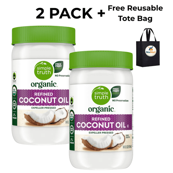 Simple Truth Refined Coconut Oil Expeller Pressed Organic Vegan Non-GMO 14 fl oz , 2 Pack + Bonus