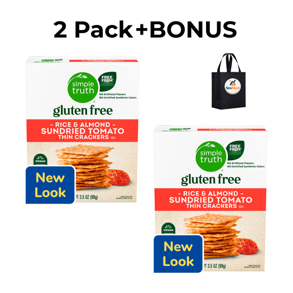 Simple Truth Rice and Almond Sundried Tomato Thin Crackers Gluten Free Vegan 3.5 oz, 2 Pack + Bonus