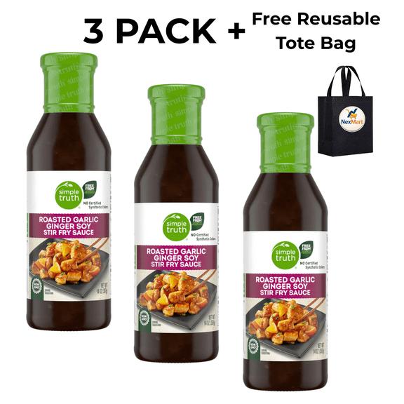 Simple Truth Roasted Garlic Ginger Soy Stir Fry Sauce, 14 oz, 3 Pack + Free Reusable Tote Bag