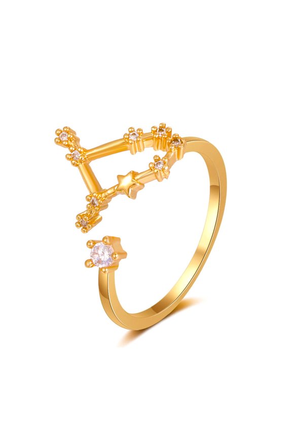 Simple Twelve Constellation Copper Inlaid Zircon Ring