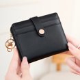 thumbnail image 1 of Simple Ultra Thin Double Fold RFID Anti Skimming Short Wallet For Women, Retro Studded Compartment Design Mini Purse With Keychain Zipper For Cards Coins And Small Sundries, 1 of 5
