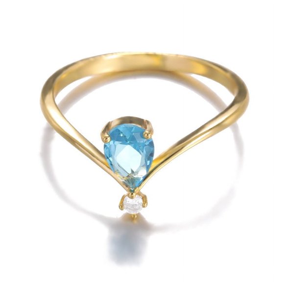 Simple V-shaped December Birthstone Male And Female Couple Rings