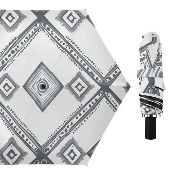 Simple Vector Abstract Shapes All Weather Umbrella Triple Folding Parasol 6 Ribs UV Protection Portable