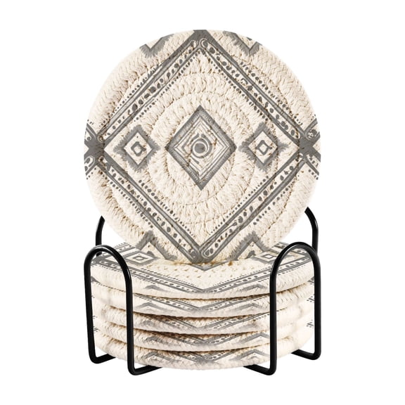 Simple Vector Abstract Shapes Drinking Coasters Cup Mat with Holder for Kitchen Cafe Bar 6 Packs