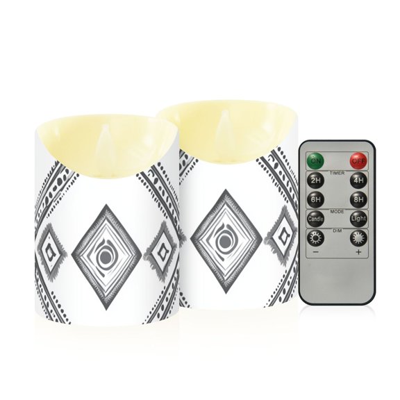 Simple Vector Abstract Shapes Flickering Flameless Candles with Remote Timer Battery Operated LED Tealight Set of 2 S