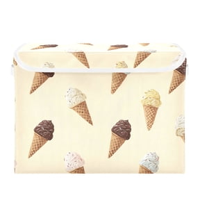 Simple Vector Ice Cream Beige Background Foldable Storage Bins with Lids Handles Collapsible Storage Containers Tote Boxes 16.5 x 12.6 x 11.8 inches