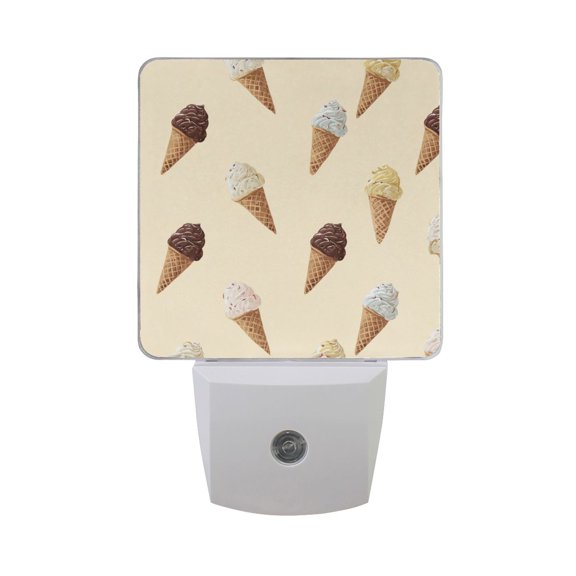 Simple Vector Ice Cream Beige Background LED Night Light Sensor Lamp Plug-in Adjustable Brightness 2 Pack