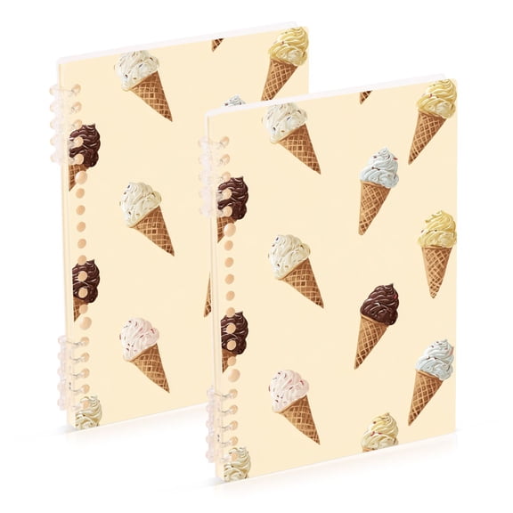 Simple Vector Ice Cream Beige Background Notebook Detachable Coil Notebook Diary Plan Book A5 Size 60 Pages 1 Pack