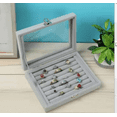 thumbnail image 1 of Simple Velvet Ring Earring Jewelry Display Organizer Box Tray Holder With glass cover Portable Jewelry Storage Case For Travel Grey Ring Box, 1 of 6
