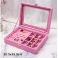 thumbnail image 1 of Simple Velvet Ring Earring Jewelry Display Organizer Box Tray Holder With glass cover Portable Jewelry Storage Case For Travel Two Pink Box, 1 of 6