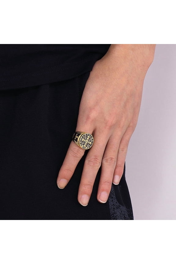 Simple Vintage Catholic Cross 14K Yellow Gold Ring Exorcism Church Men Punk Banquet Niche Party Trend Religious Jewelry Ring Gift FashionJewelry