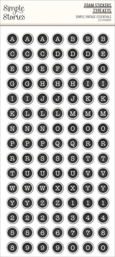 Simple Vintage Essentials Foam Stickers 210/Pkg-Type Keys