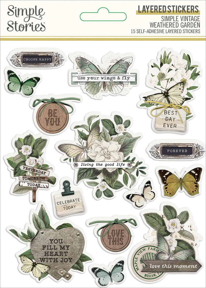 Simple Vintage Weathered Garden Layered Stickers 15/Pkg - Walmart.com