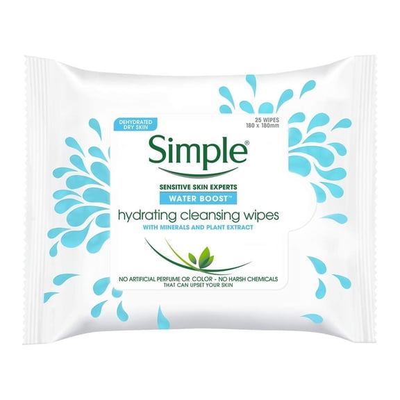 Simple Water Boost Hydrating Cleansing Wipes - 25 Wipes x 6 Pack 150 Wipes