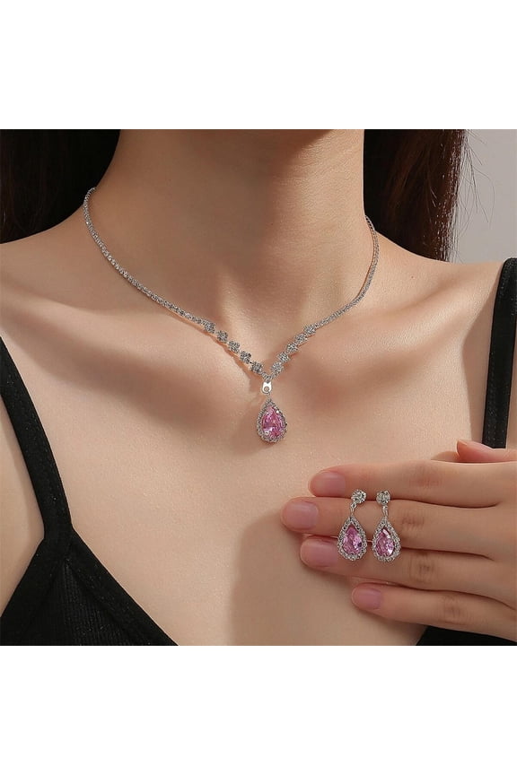 Simple Water Drop Crystal Rhinestone Necklace Earrings Chain For Women Wedding Bride Jewelry Sets Dress Accessories