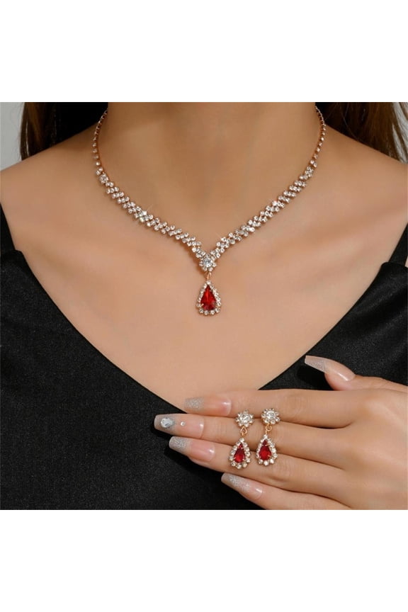 Simple Water Drop Crystal Rhinestone Necklace Earrings For Women Wedding Bride Jewelry Sets Accessories
