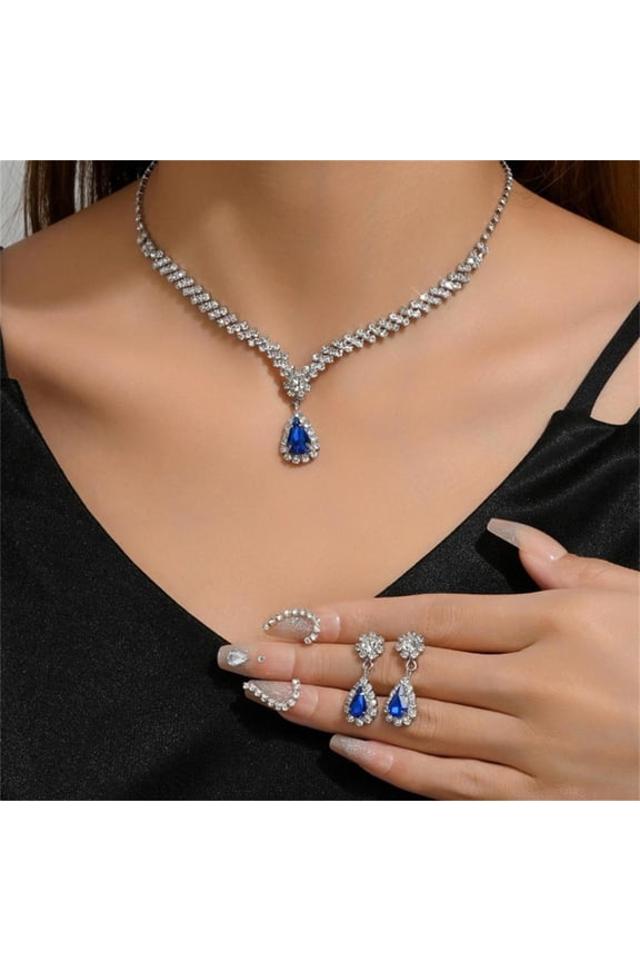 Simple Water Drop Crystal Rhinestone Necklace Earrings For Women Wedding Bride Jewelry Sets Accessories
