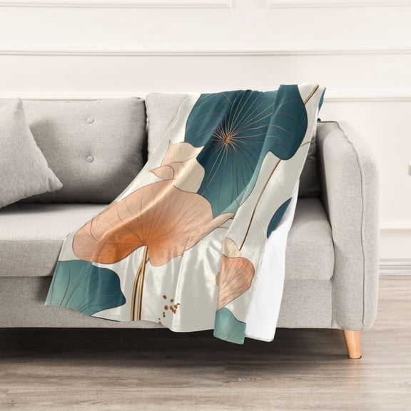 Simple Watercolor Lotus Leaf Throw Blanket 60" x 90" Soft and Warm Blankets for Couch Sofa and Bed