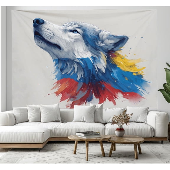 Simple Watercolor Wolf Pattern Tapestry Beige 3D Retro Tapestries Wall Hanging, Abstract National Flag Large Wall Art Tapestries For Living Room Bedroom Dorm Decor, 40 X 30 Inch