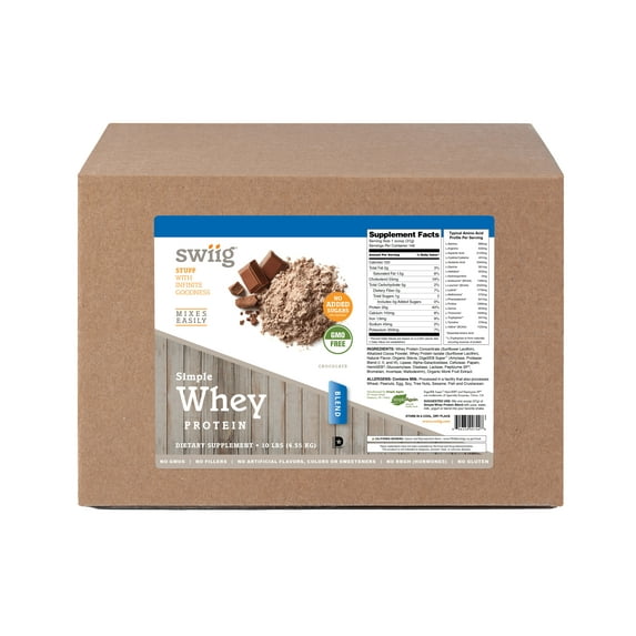 swiig Simple Whey Chocolate Blend, Gluten-Free, High Protein, 10 lbs
