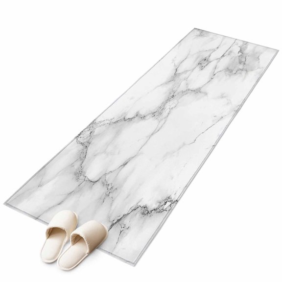 Simple White Black Marble Texture Non-Slip Non-Shedding Floor Mat, Modern Abstract Art Washable Sturdy Carpet for Living Room Bedroom Home Decor