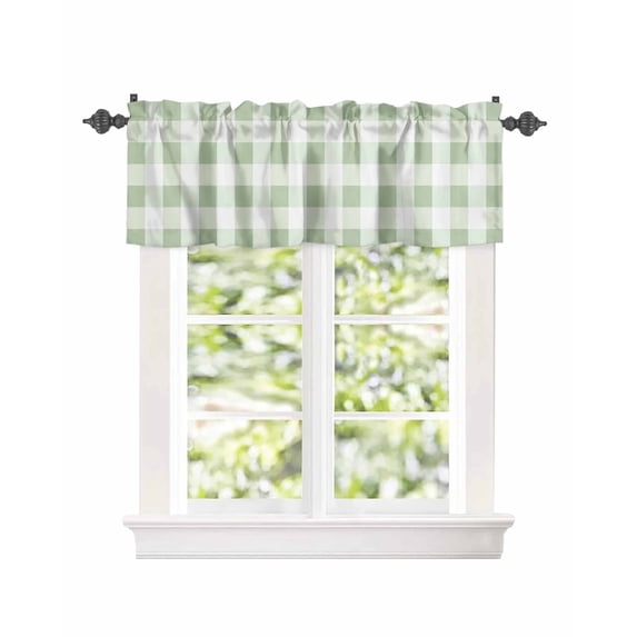 Simple White Green Buffalo Plaid Curtain Valances for Kitchen Windows,Rod Pocket Short Valance Spring Checker Gingham Window Treatment for Living Room Bathroom Bedroom,54" x 18"-1 Panel