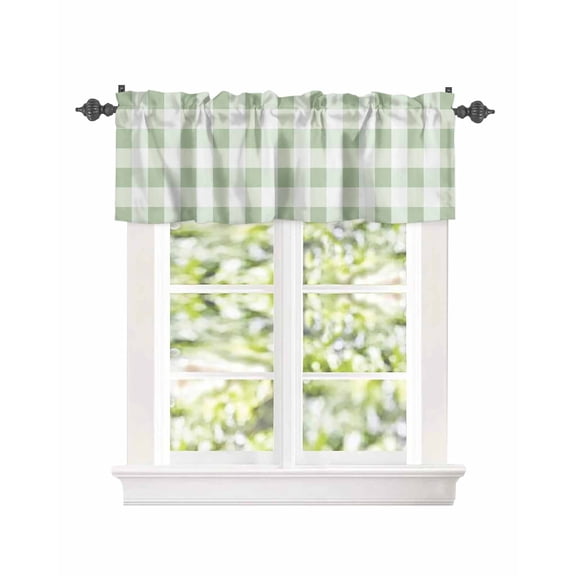 Simple White Green Buffalo Plaid Curtain Valances for Kitchen Windows,Rod Pocket Short Valance Spring Checker Gingham Window Treatment for Living Room Bathroom Bedroom,54" x 18"-1 Panel