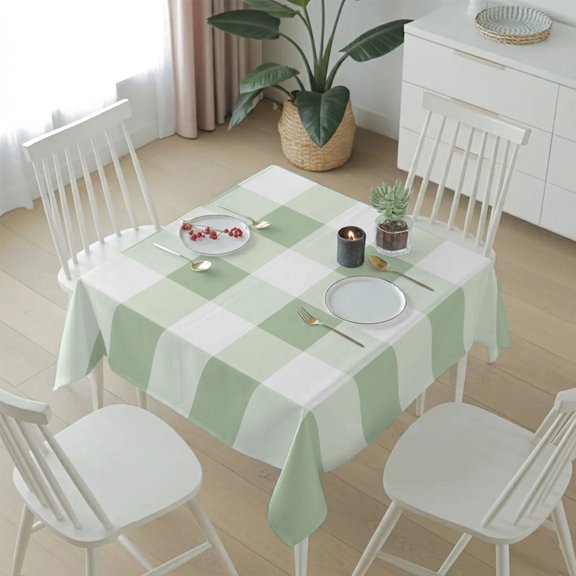 Simple White Green Buffalo Plaid Table Cloth 54x54in, Waterproof Square Tablecloth Wipeable Tablecloths Spring Checker Gingham Table Covers for Dining Tables Party Indoor Outdoor
