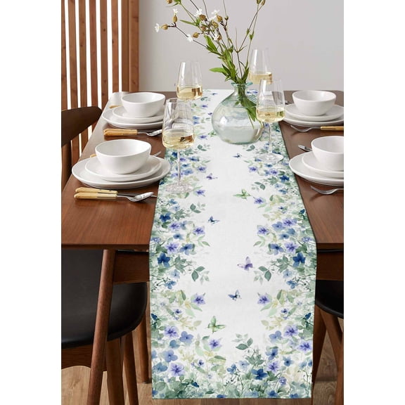 Simple White Green Buffalo Plaid Table Runner 13x36in Non-Slip Cotton Linen Table Runners, Spring Checker Gingham Dresser Scarves TableRunner for Dinner Kitchen Dining Wedding Party