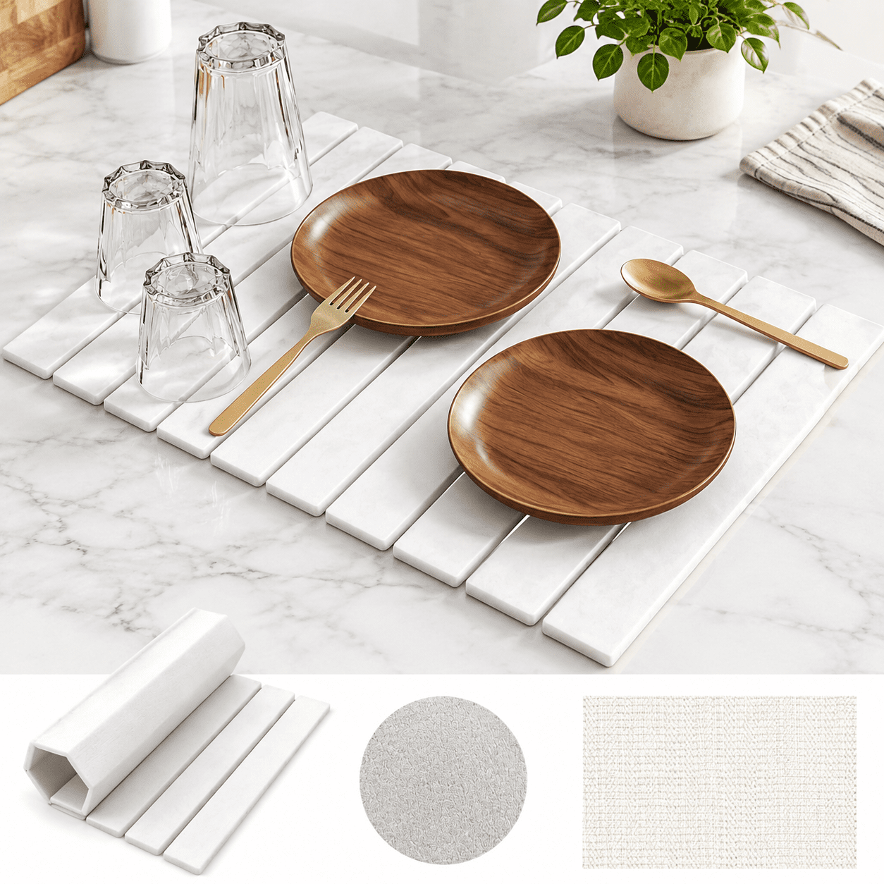 Simple Coungee Simple White Large Stone Drying Mat For Kitchen Counter, 24