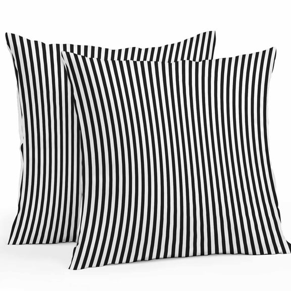 Simple White Striped Outdoor Pillow Covers Set of 2 Black Stripes Modern Style Waterproof Throw Pillow Case Decorative Square Cushion Cover for Patio Couch Garden Balcony, 26"x26"