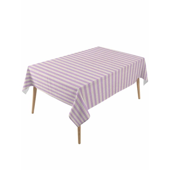 Simple White Striped Table Cloth 54x108 Inch Rectangle, Purple Stripes Vintage Linen Waterproof Tablecloth Washable Table Cover for Party Picnic Dinner Decor