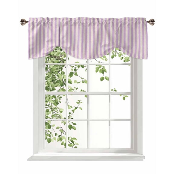 Simple White Striped Tie Up Valances Curtain, Purple Stripes Vintage Linen Kitchen Valances for Windows Decor, Rod Pocket Short Curtains Set for Bedroom/Bathroom, 54"x18"
