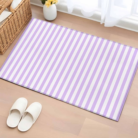 Simple White Striped Washable Small Entryway Area Rugs 2'x3', Purple Stripes Modern Style Low Pile Throw Rug Non-Slip Sturdy Edge Binding Carpet for Front Door Floor Room Entry