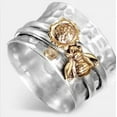 thumbnail image 1 of Womens Two Tone Electroplated Alloy Ring with Bee and Flower Design Wide Band Fashion Jewelry Insect Ring for Women Statement Ring, 1 of 5