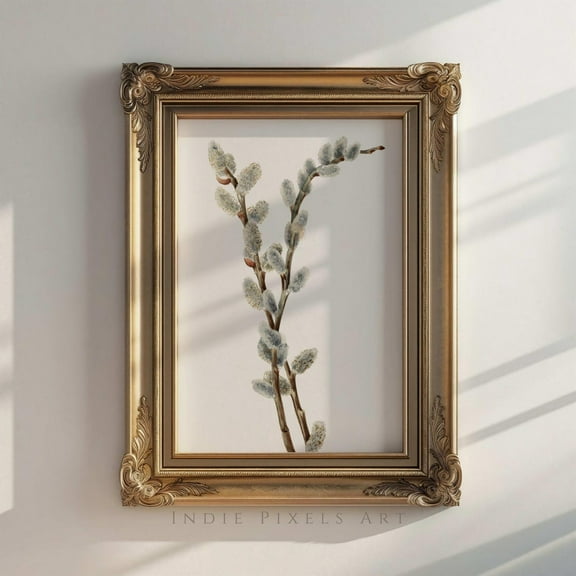 Simple Winter Wall Art Winter Willow Branch Vintage Botanical Art Prints, Vintage Cottage Decorfarmhouse Decor Home Decor #81, Unframed Canvas Size 8x12