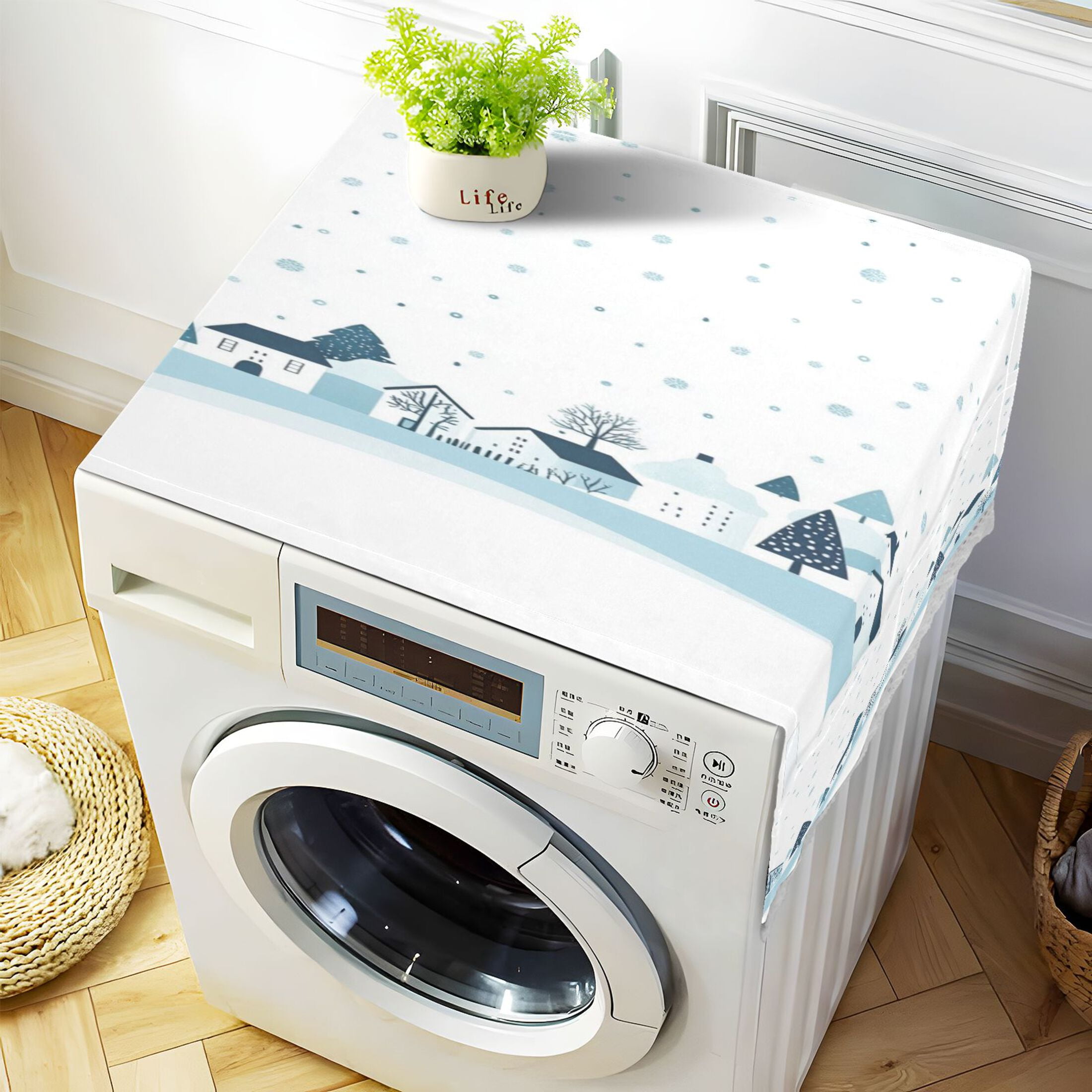 Simple WinterWasher and Dryer Covers Dust-Proof and Oil Resistant Fridge Cover with 4 Storage Pockets Washing Machine Top Cover for Laundry Kitchen Home 51.2 x 22 In