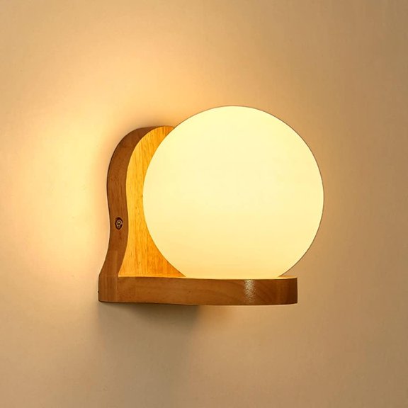 Simple Wood Wall Mount Light Globe Glass Wall Sconce Nordic Wall Lamp, Indoor Farmhouse Lighting Fixture E27 Headboard Lamps, Living Room Bedroom Bedside E27 Sonces