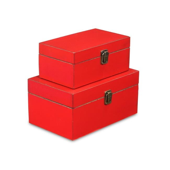 Red Wooden Lidded Keepsake Box Set of 2