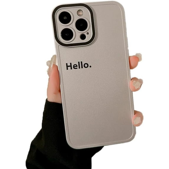 Simple Word Happy and Hello Silver Plated Soft for iPhone Case (Hello,iPhone 15 Pro Max)