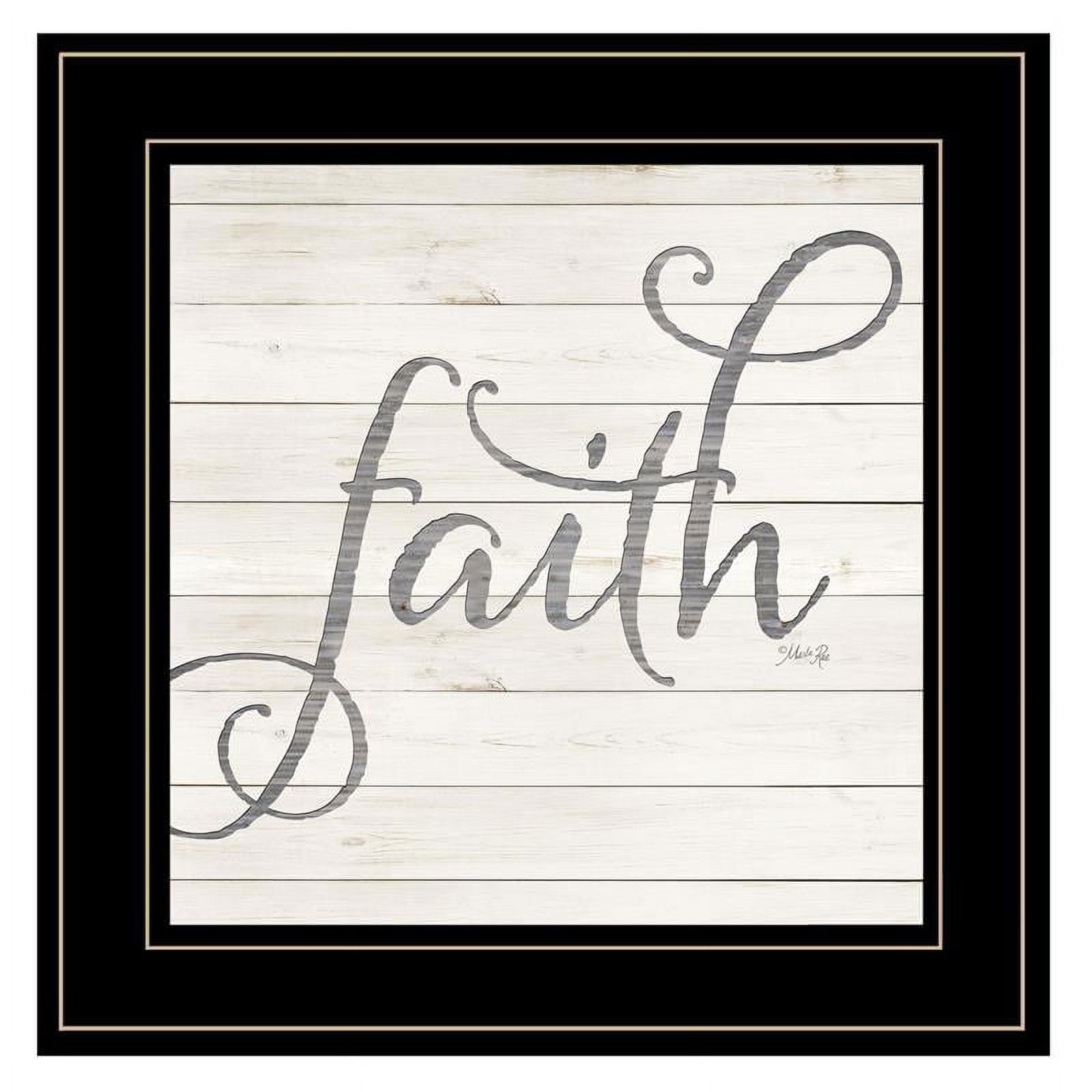 Faith Black Framed Textured Wall Art with Wood Background