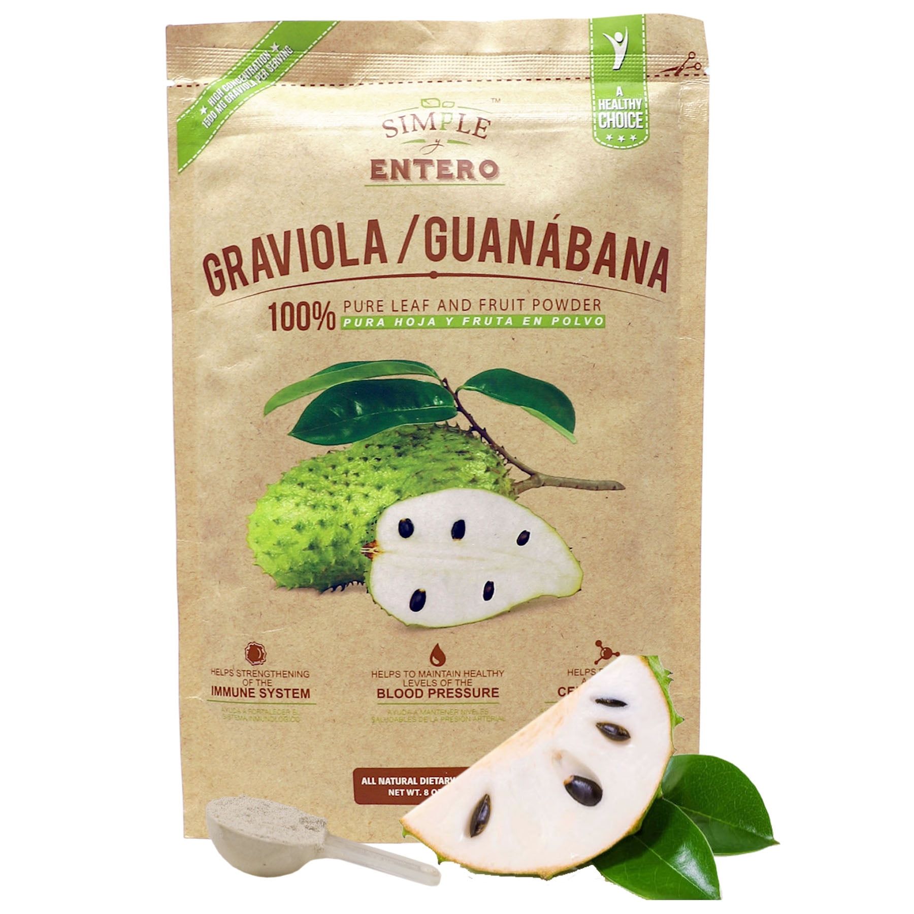 Simple Y Entero Graviola and Guanabana with 100% Leaf Powder, Boosts Your Immune System, 8 oz Bag