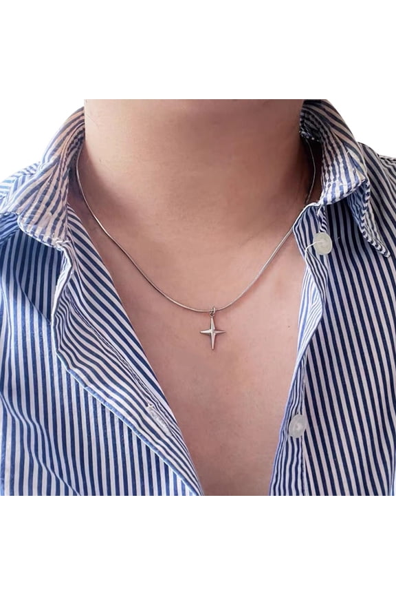Simple Y2K Cross Star Pendant Necklace Elegant Clavicle Chain Fashion Choker