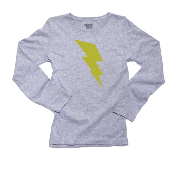 Simple Yellow Lightning Bolt - Cool Large Graphic Women's Long Sleeve Grey T-Shirt