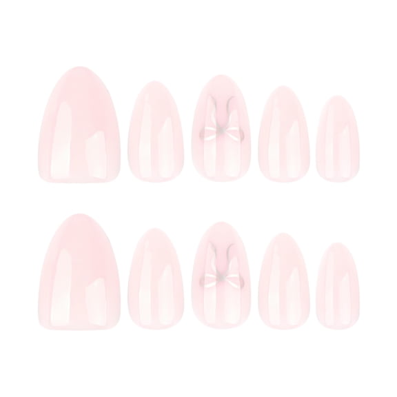 Simple almond-shaped press-on nails, wearable false nails with silver bows, hot-selling nail art